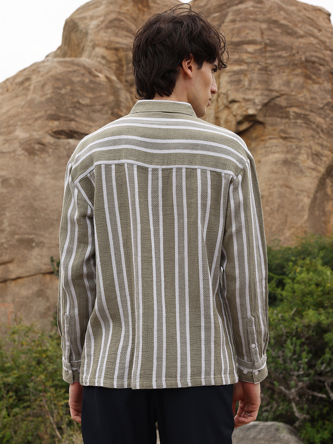 Utility Halo-Stripe Oversized Shirt