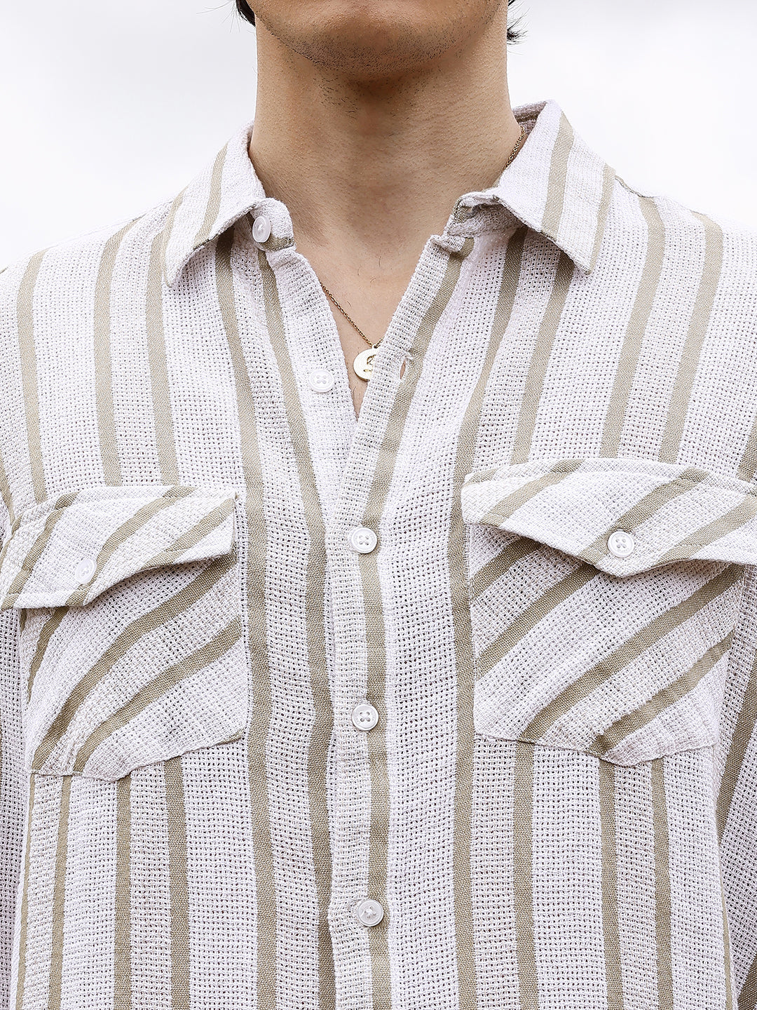 Utility Halo-Stripe Oversized Shirt