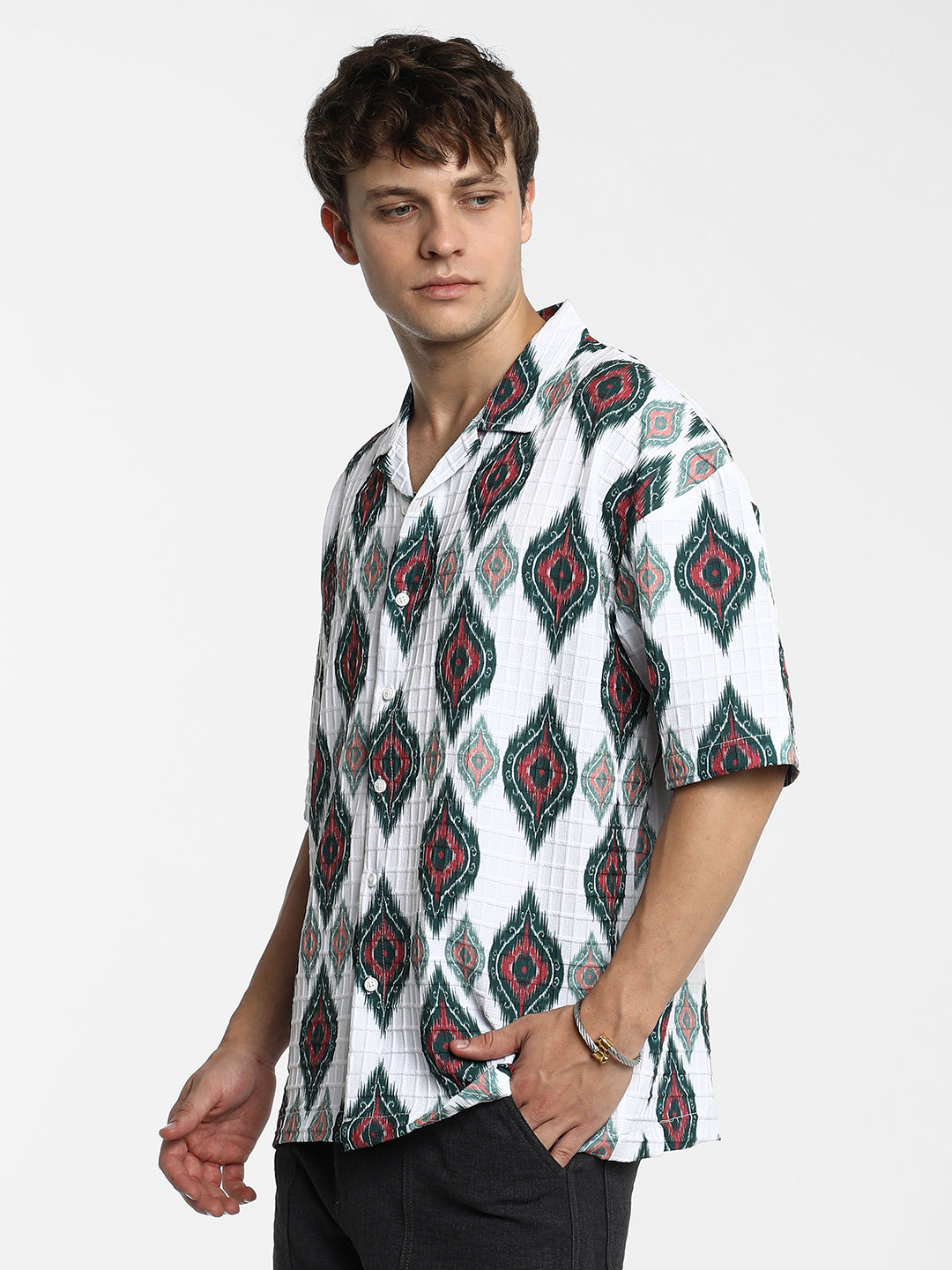 Ikkat Motif Oversized Shirt