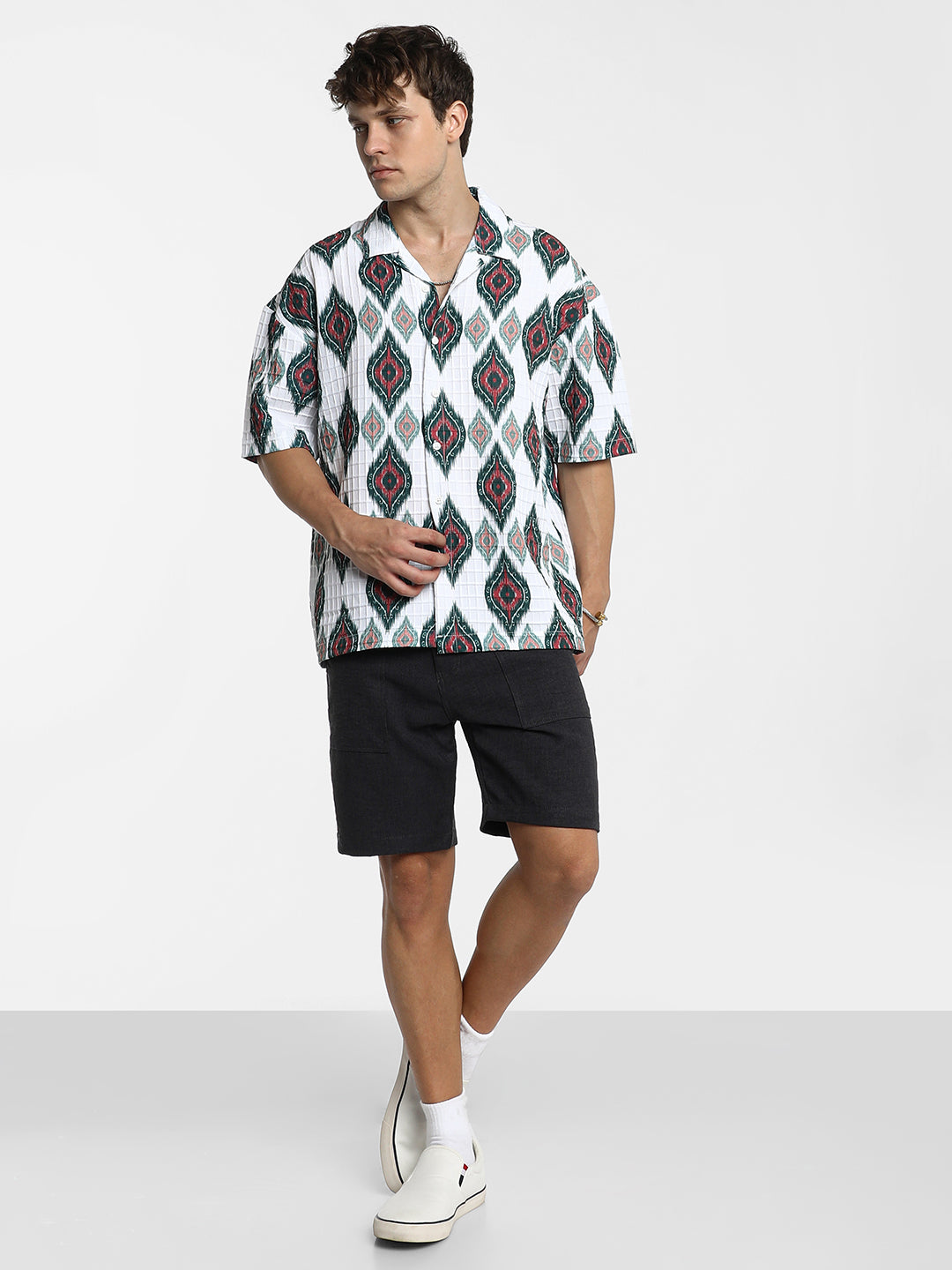 Ikkat Motif Oversized Shirt