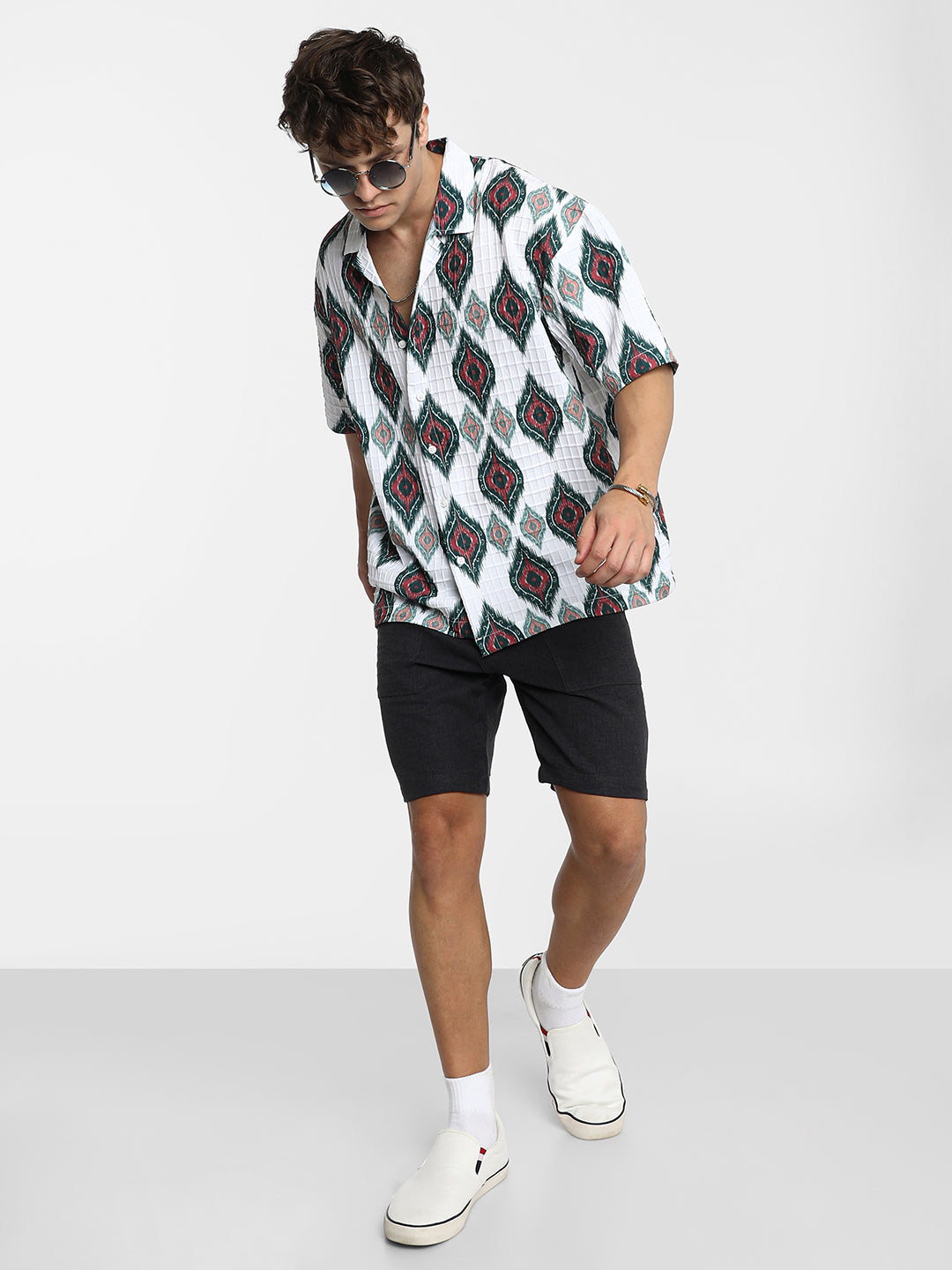 Ikkat Motif Oversized Shirt