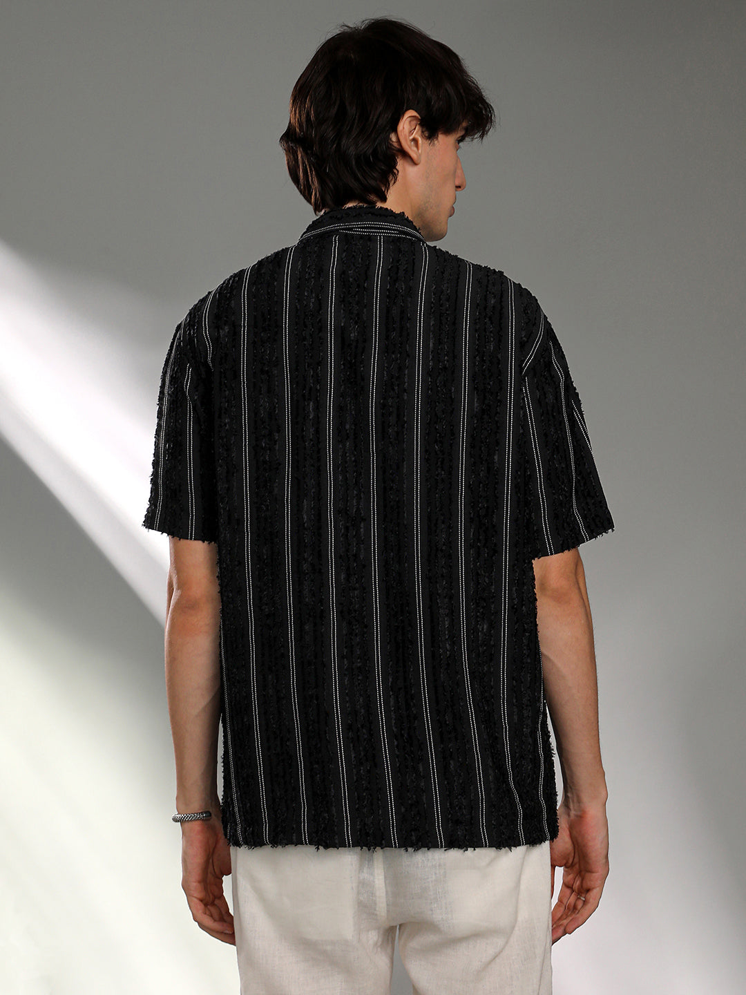 Unhemmed Striped Oversized Shirt