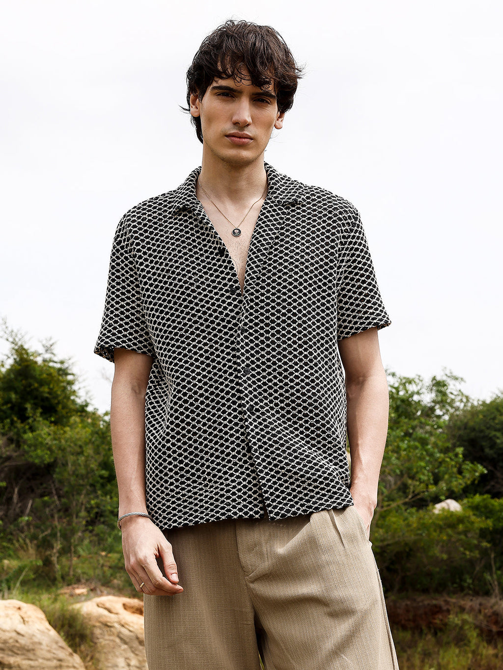 Contrast Rhombus Oversized Shirt