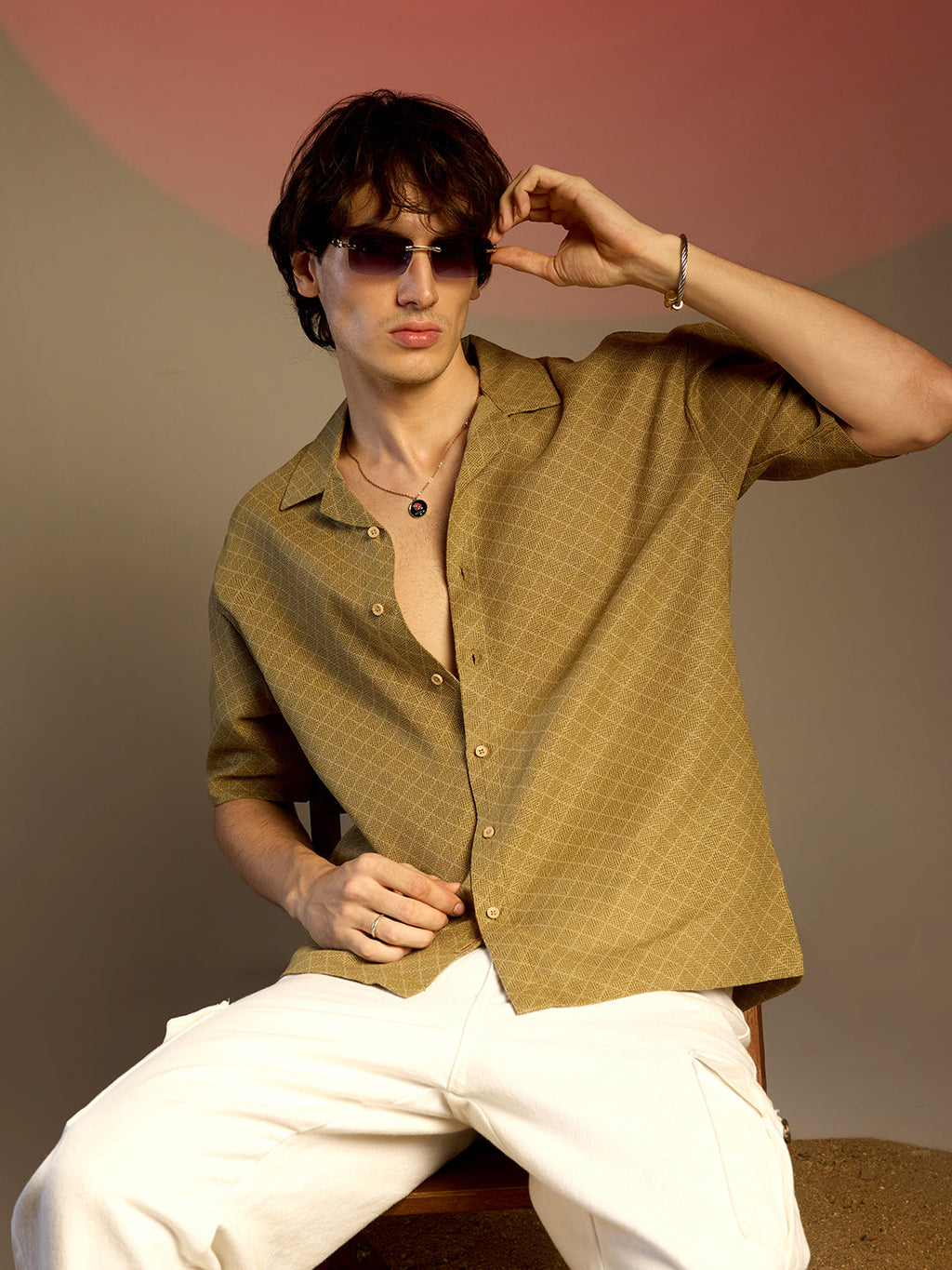 899 | Campus Sutra men's Olive Green Quad-Lined Oversized Shirt - Campussutra 899 | Campus Sutra men's Olive Green Quad-Lined Oversized Shirt - Campussutra