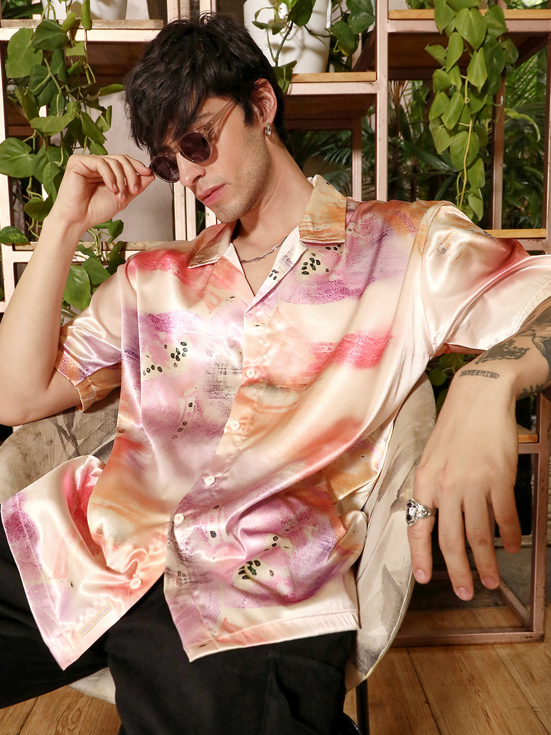 Abstract Sheen Oversized Shirt