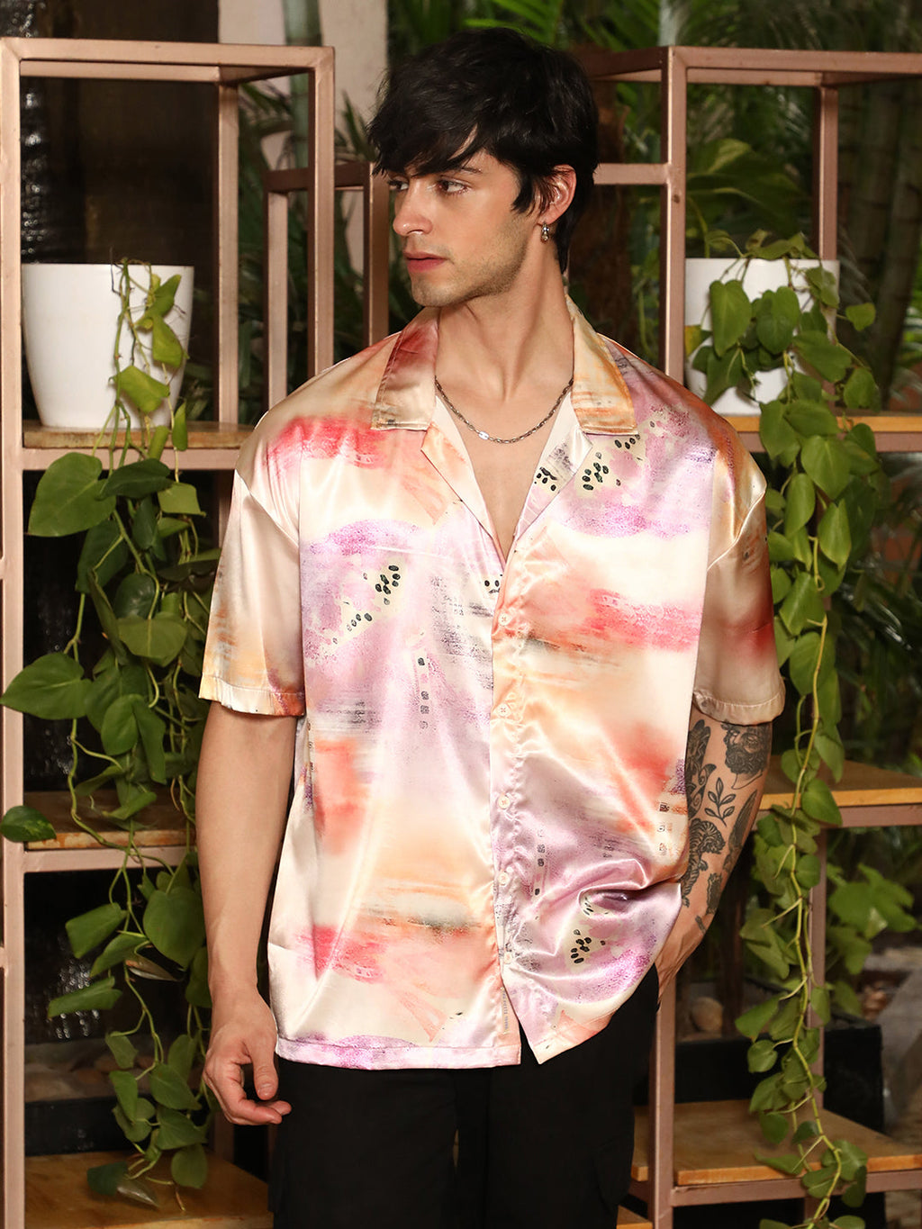 Abstract Sheen Oversized Shirt