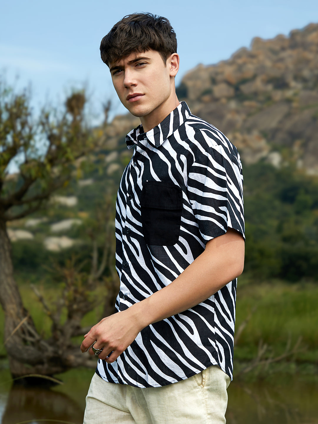 Zebra-Lined Oversized Shirt