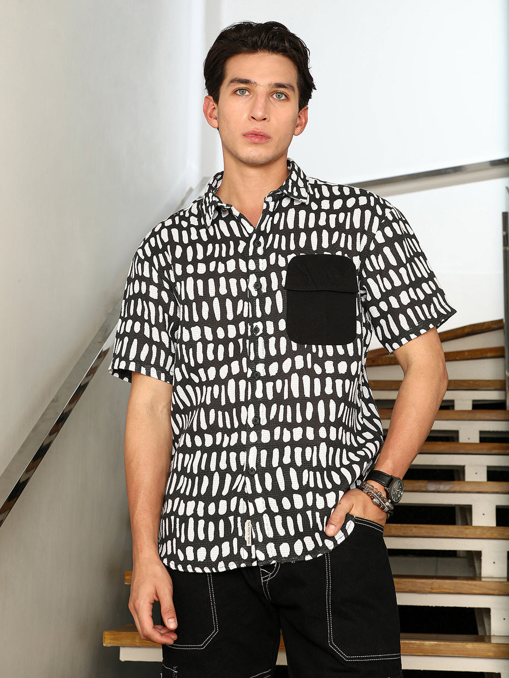 Flap-Block Printed Oversized Shirt