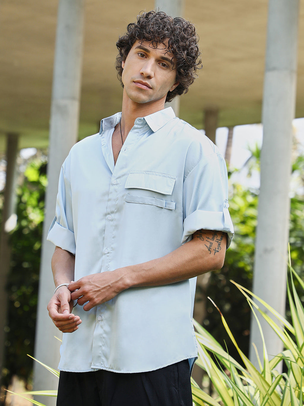 Satin-Utility Oversized Shirt