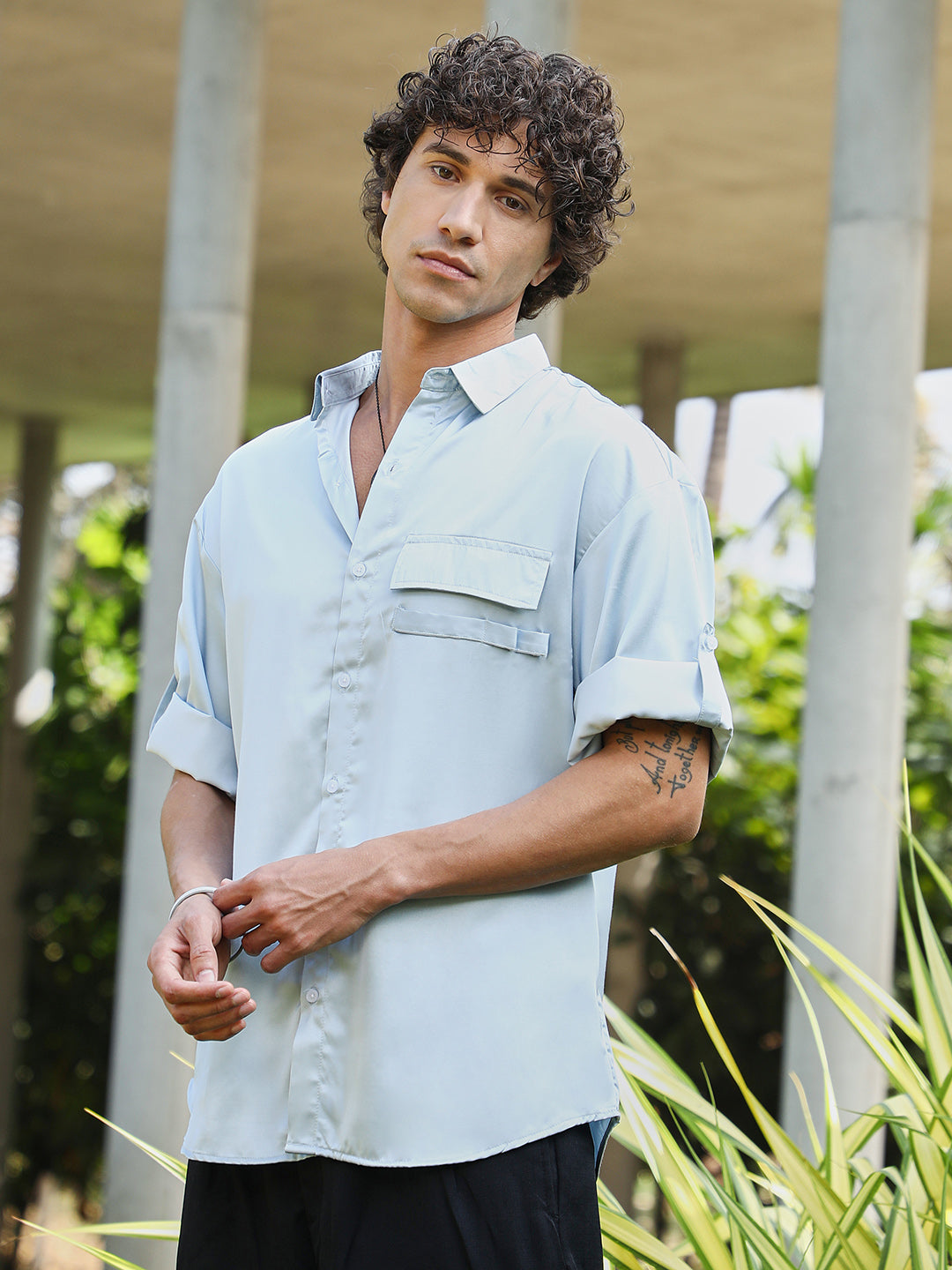 Satin-Utility Oversized Shirt