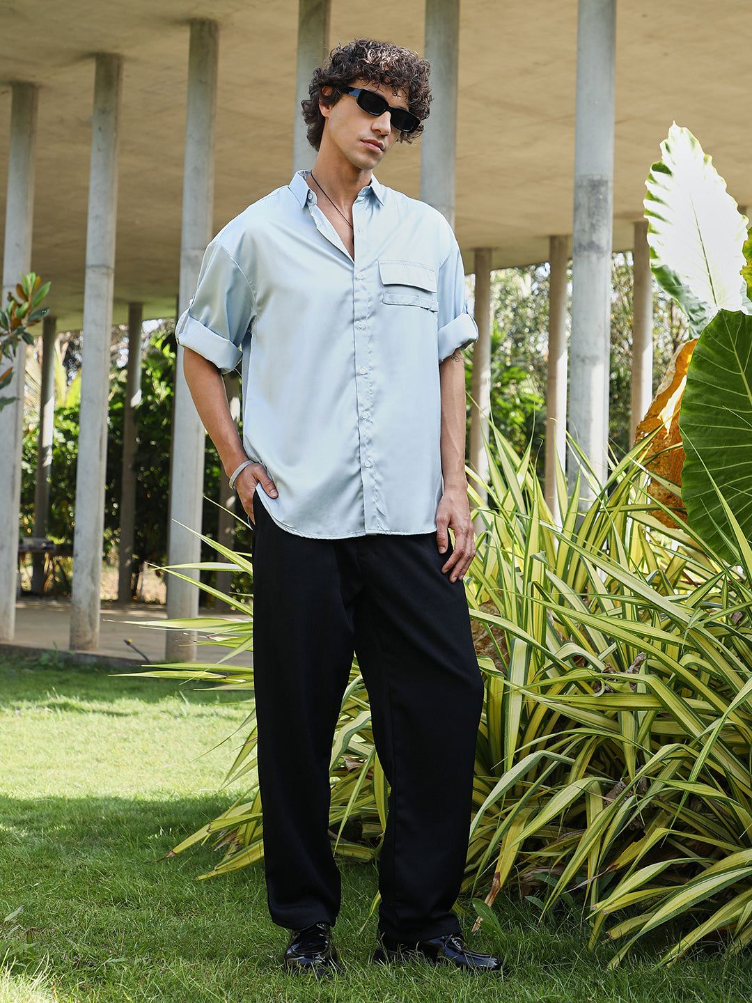 Satin-Utility Oversized Shirt