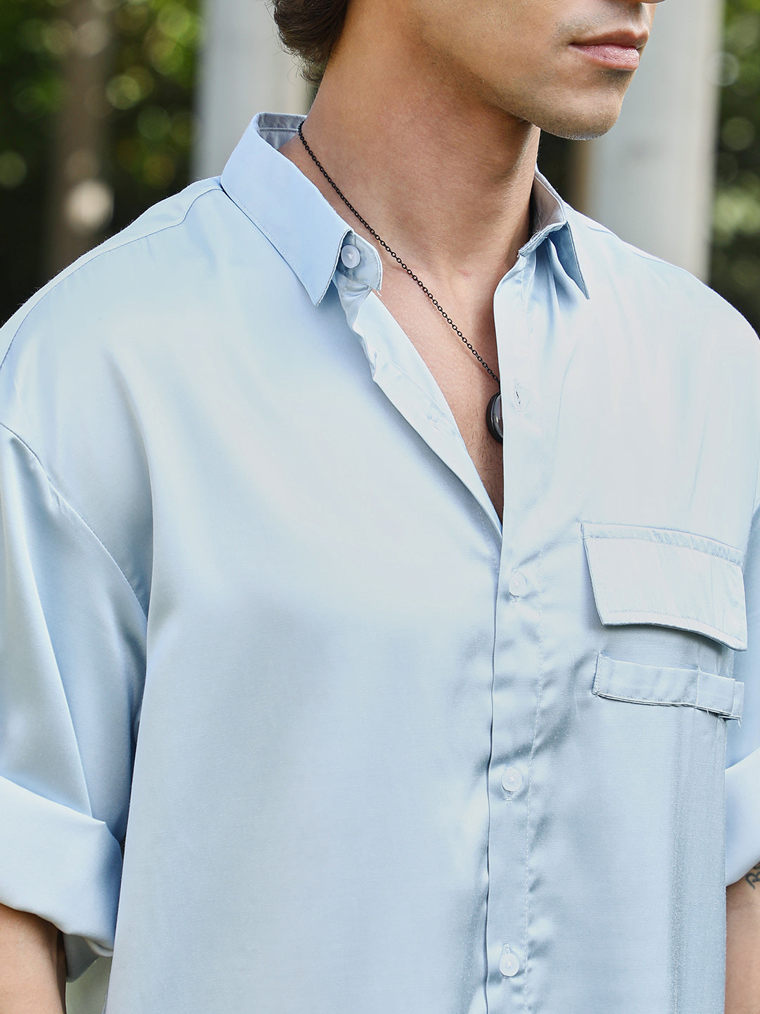 Satin-Utility Oversized Shirt