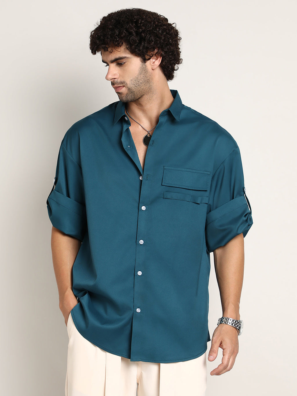 Satin-Utility Oversized Shirt