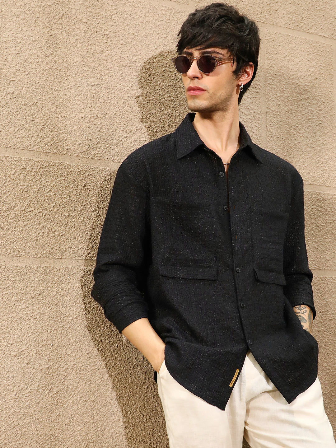 Straw-Tactile Utility Oversized Shirt