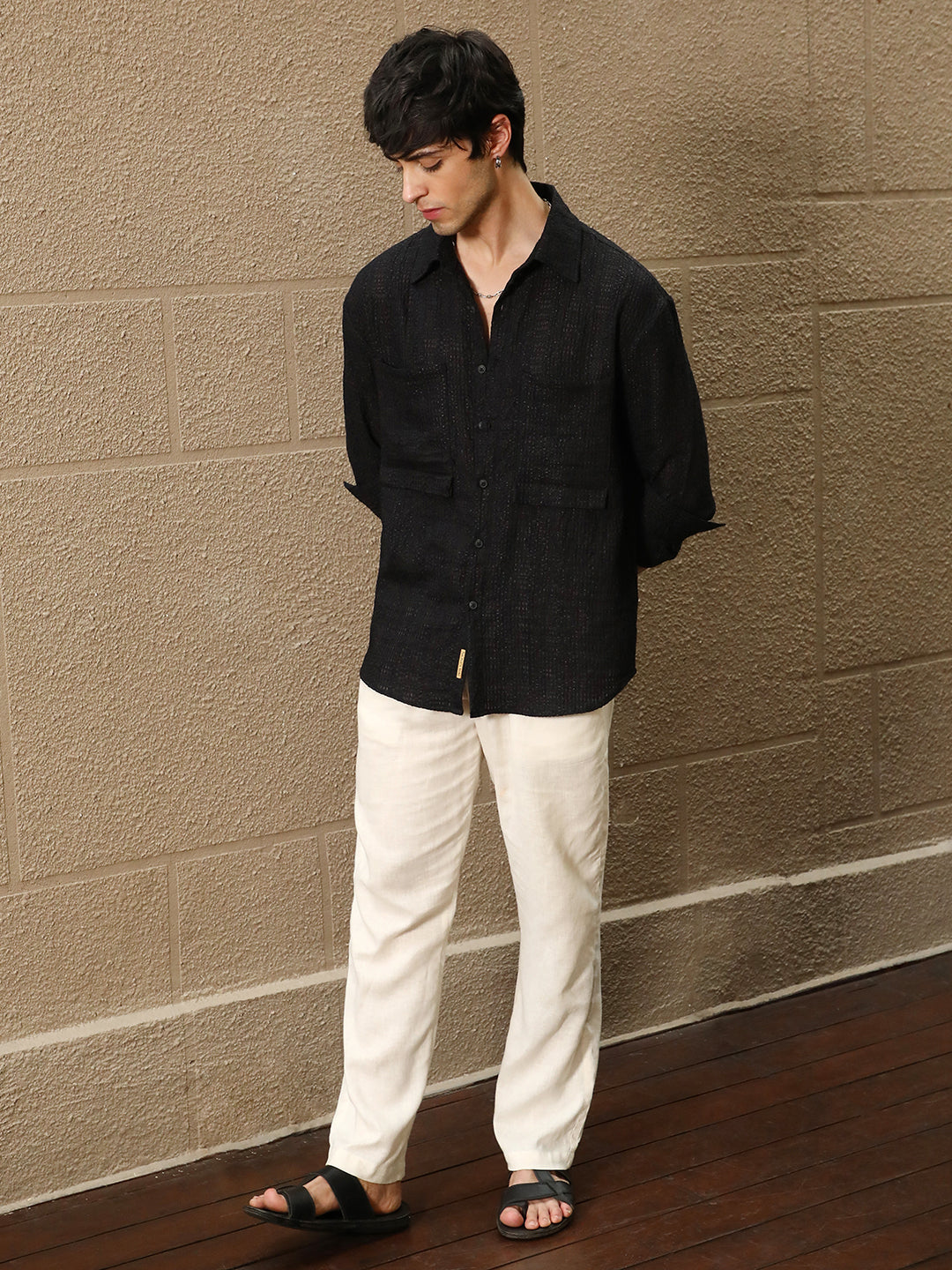 Straw-Tactile Utility Oversized Shirt