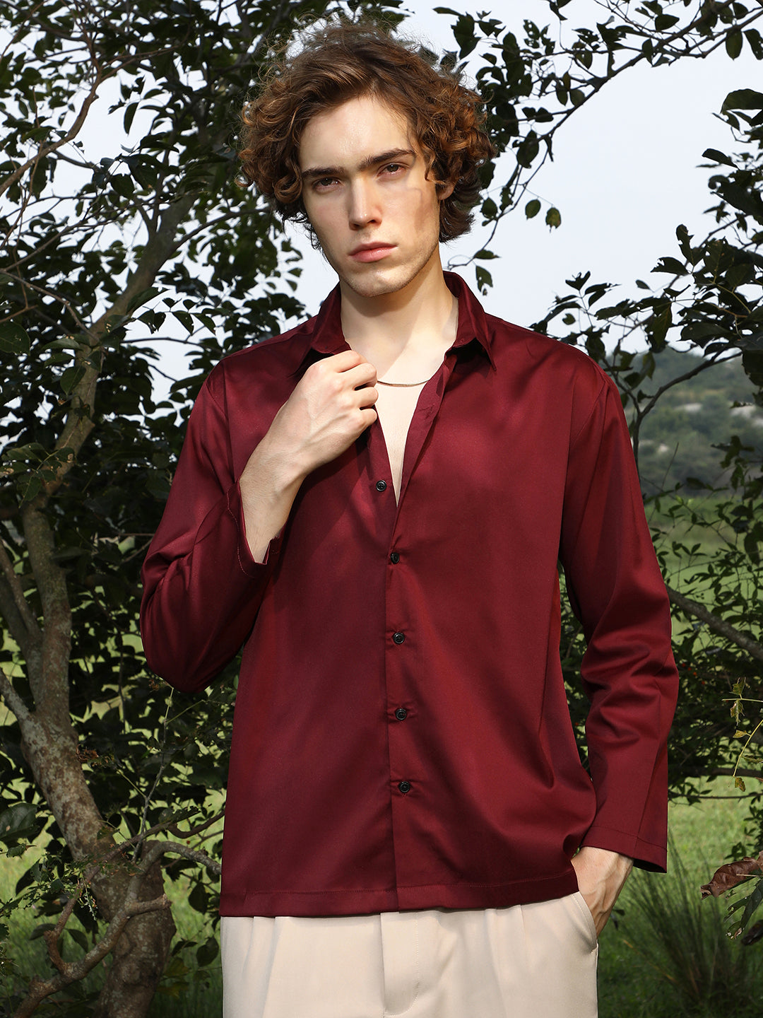 Satin Oversized Shirt L - Main Image