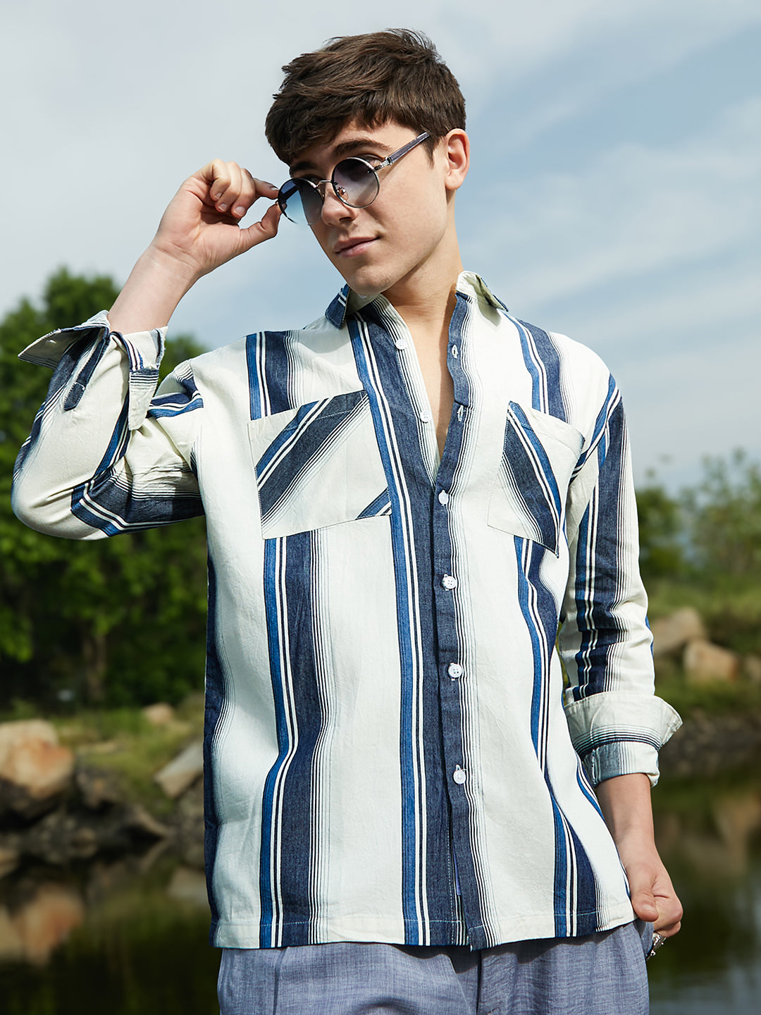 Shadow-Striped Oversized Shirt