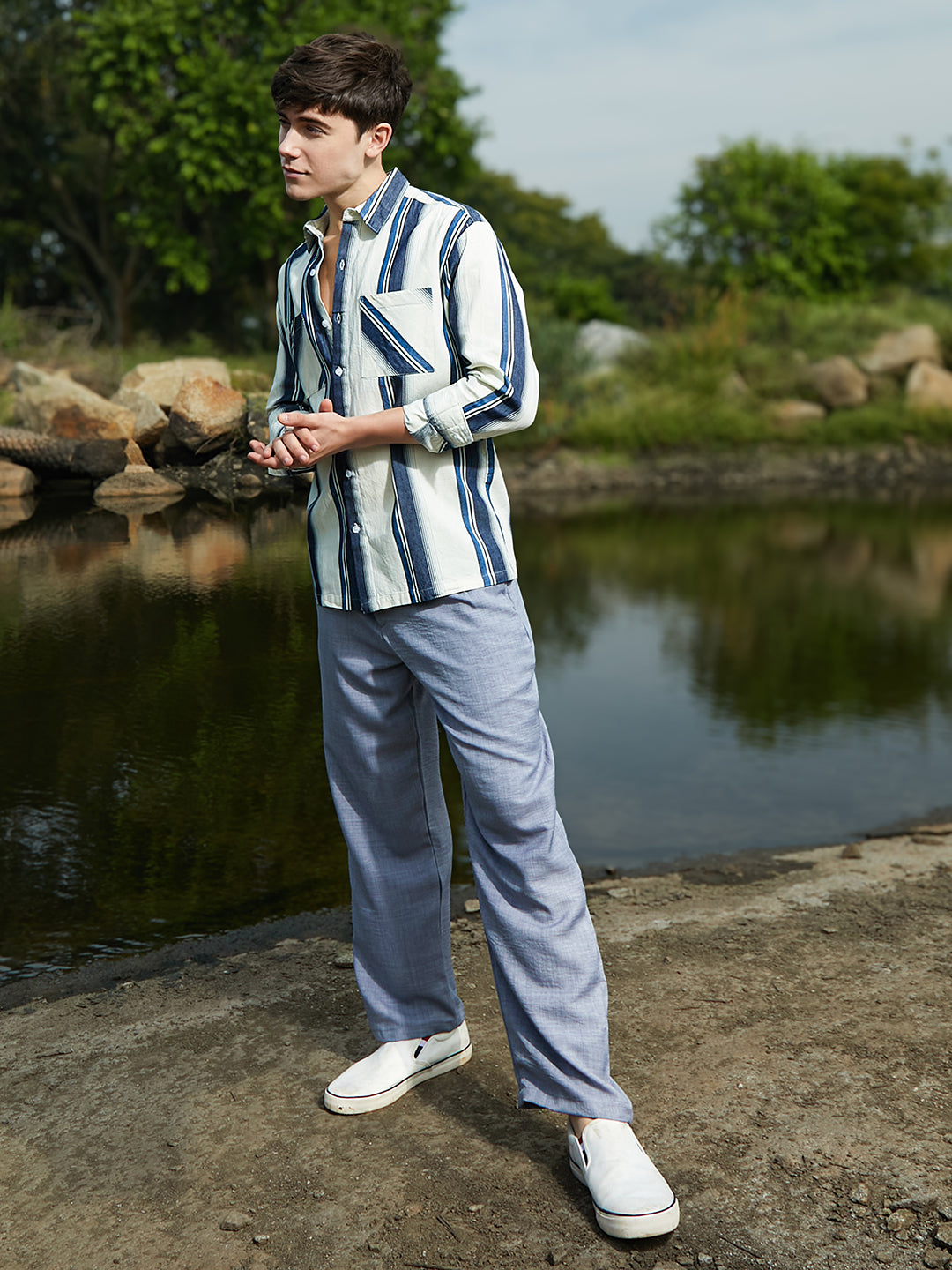 Shadow-Striped Oversized Shirt