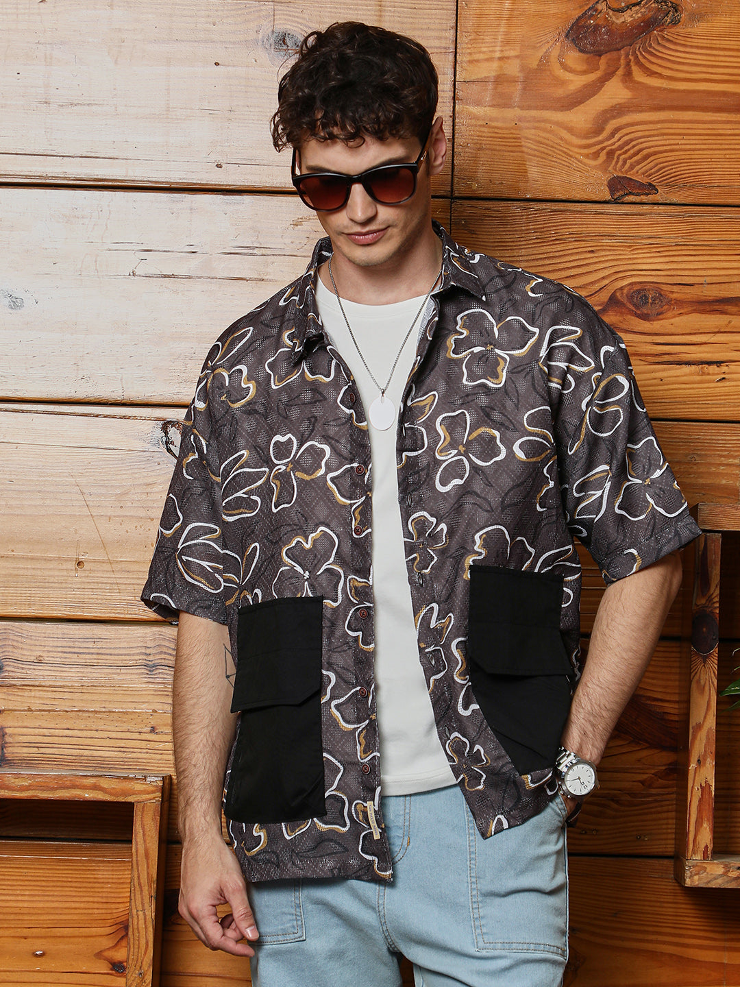 Flora-Imprint Oversized Shirt