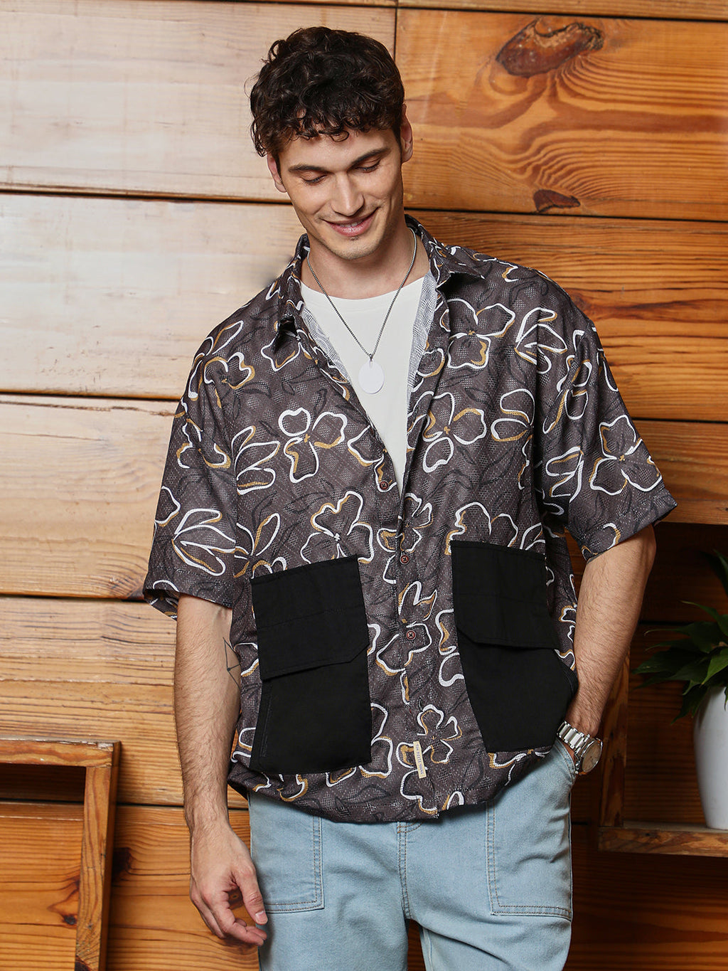 Flora-Imprint Oversized Shirt