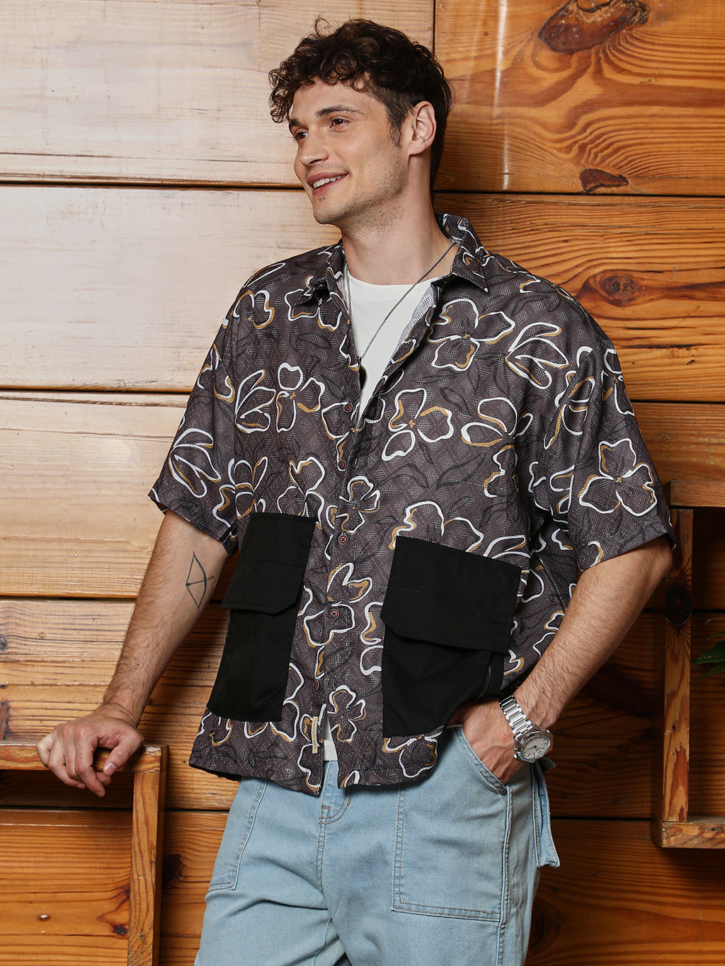 Flora-Imprint Oversized Shirt