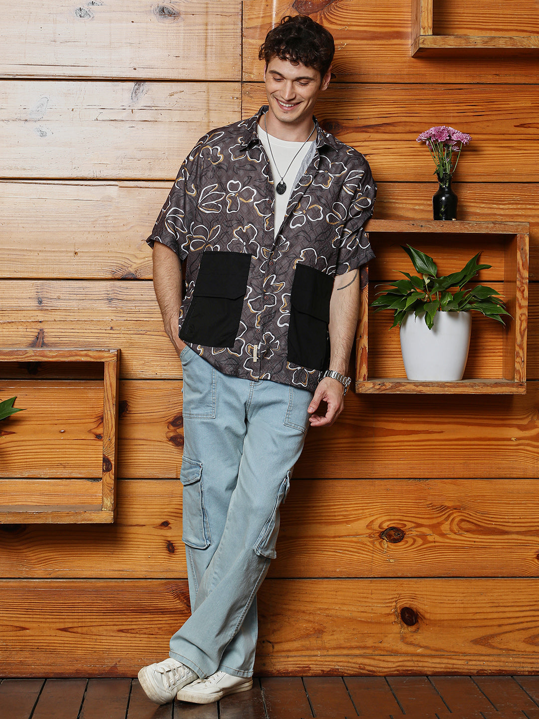 Flora-Imprint Oversized Shirt