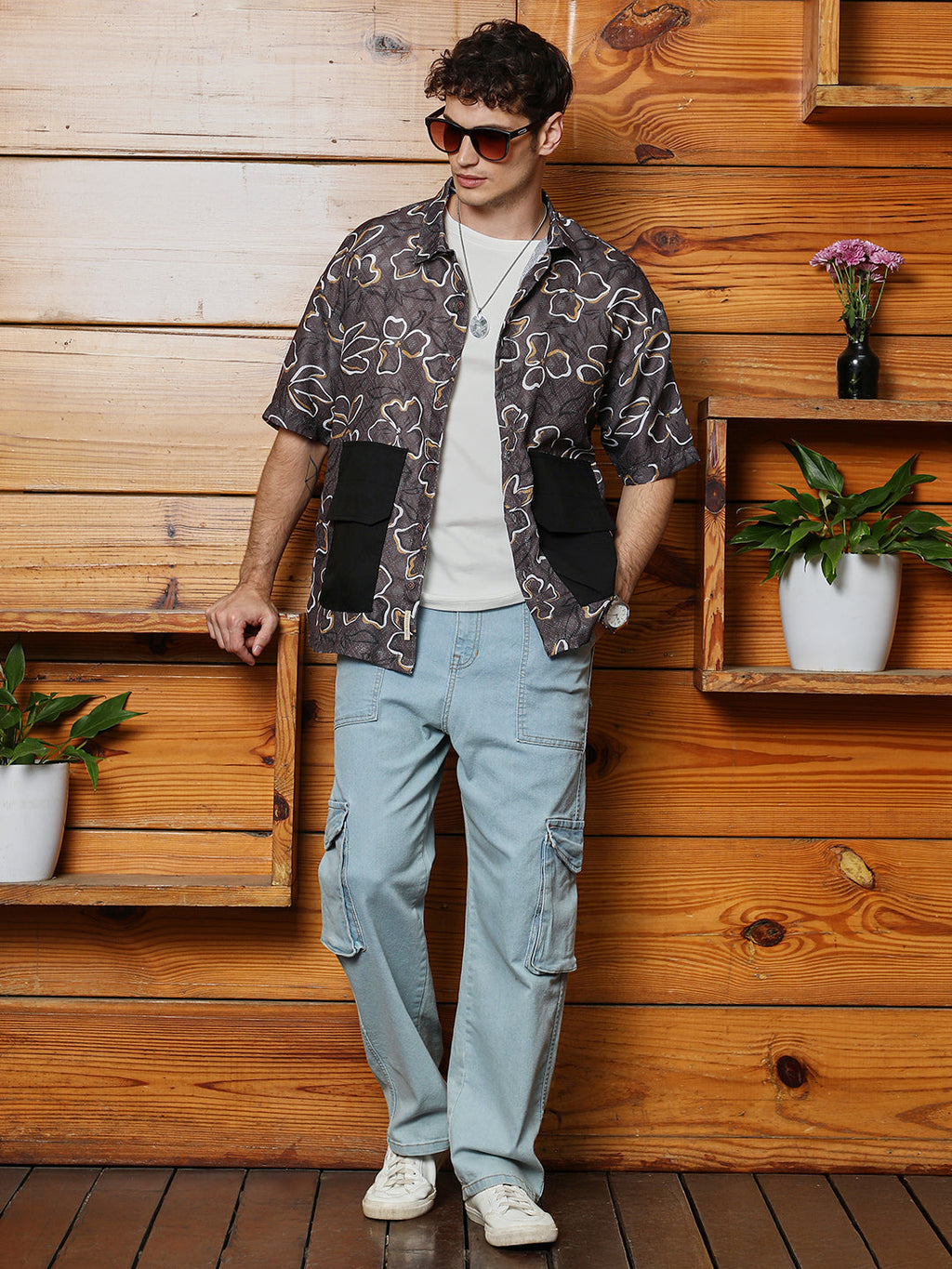 Flora-Imprint Oversized Shirt