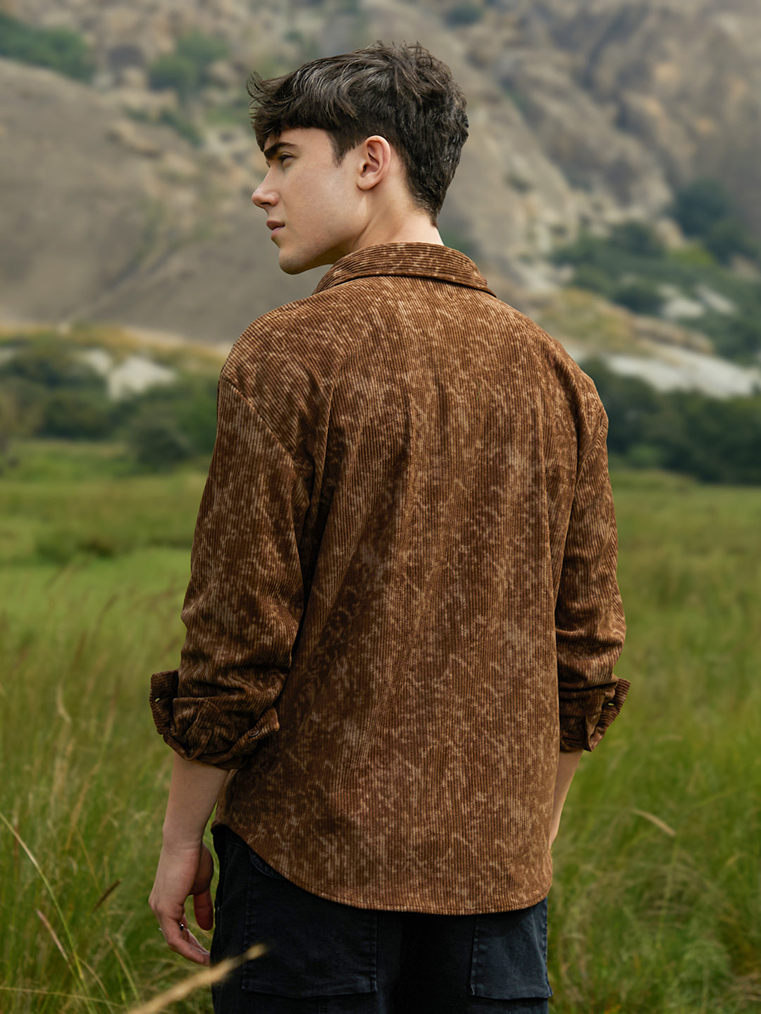 ₹899 | Campus Sutra Men's Chocolate Brown Faded Corduroy