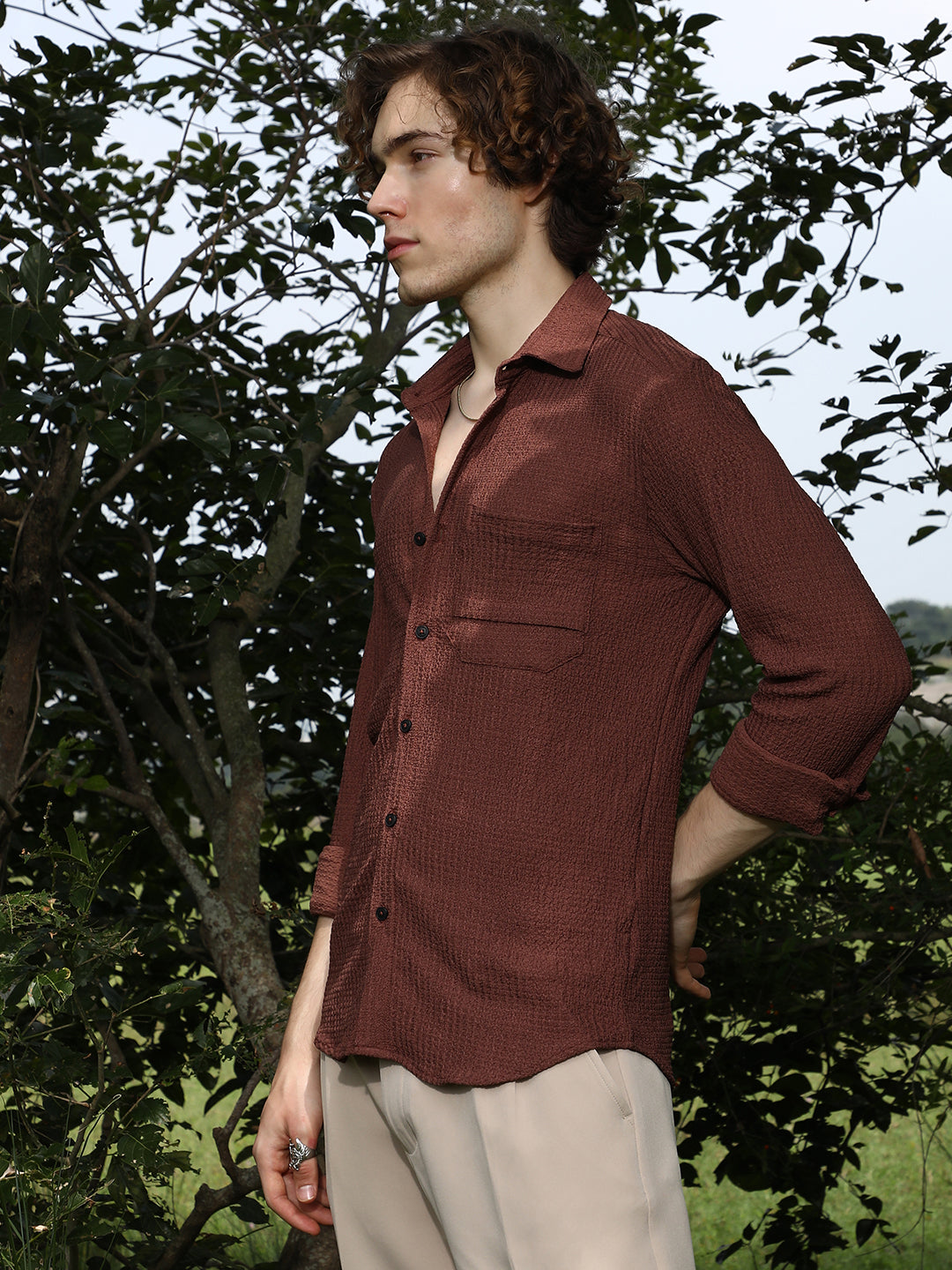 Solid Tactile-Woven Shirt