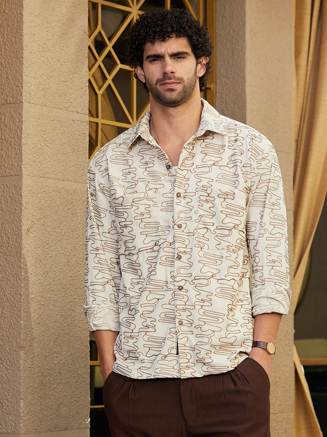 Groovy-Stitch Corduroy Oversized Shirt