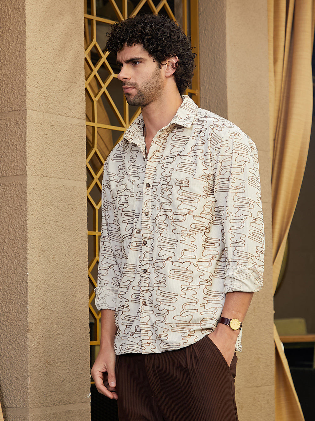 Groovy-Stitch Corduroy Oversized Shirt