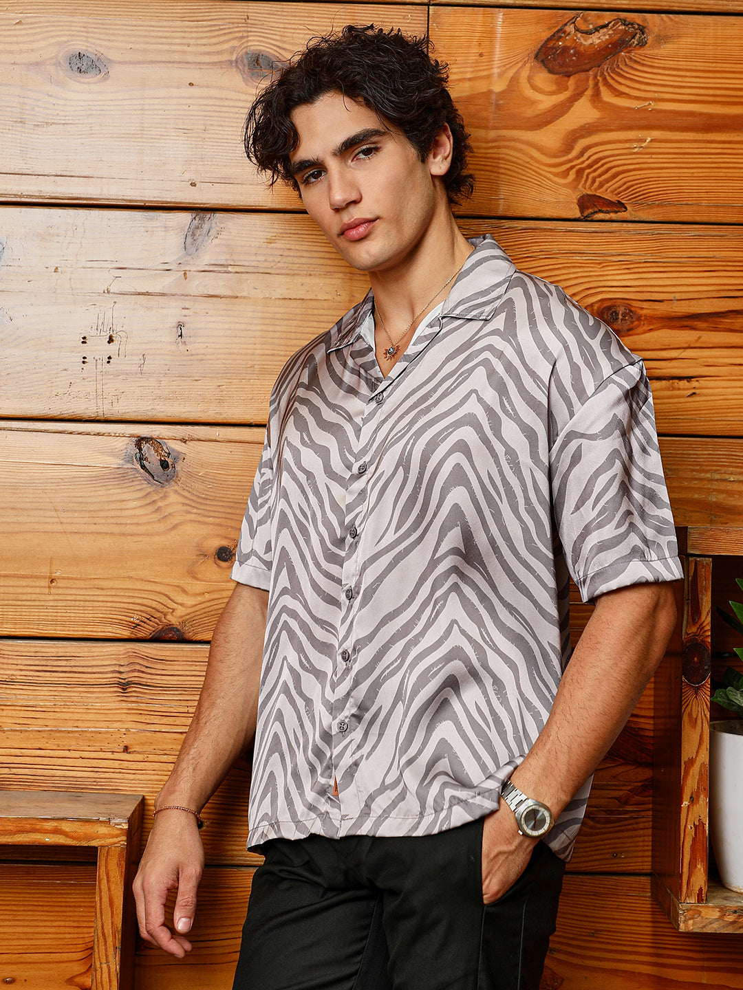 Zebra Satin Oversized Shirt