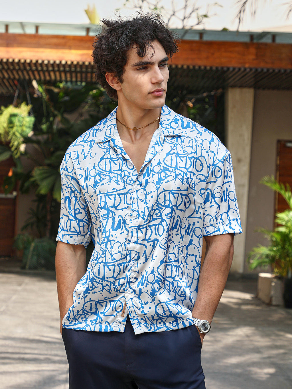 Graffiti Satin Oversized Shirt