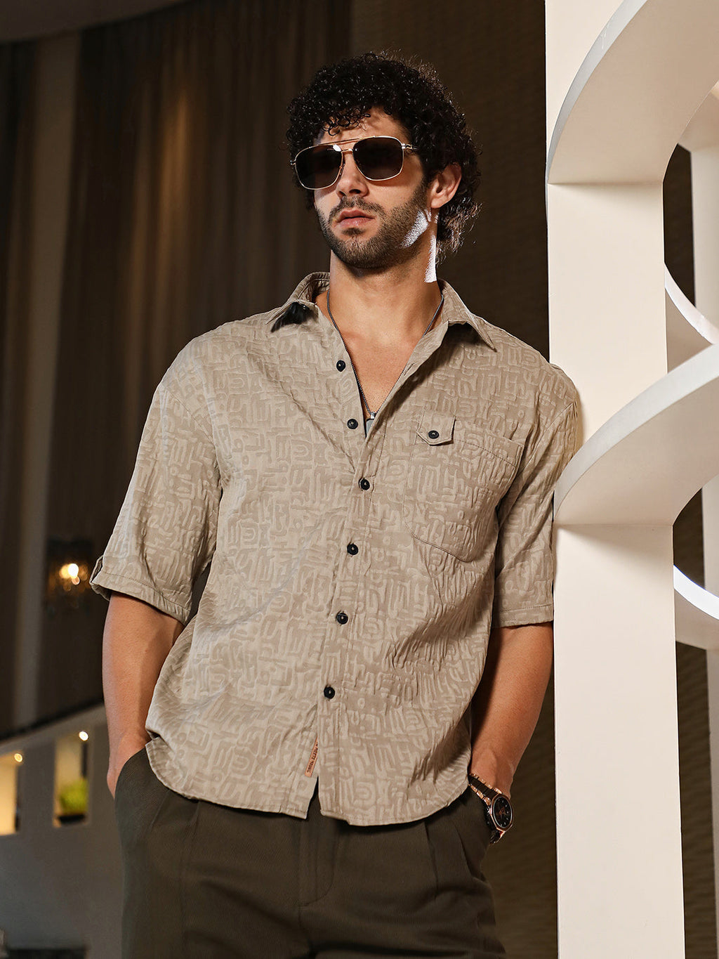 Aztec-Tactile Oversized Shirt