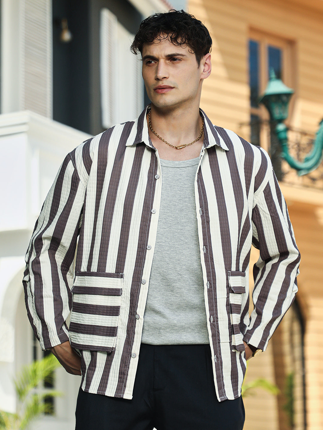 Candy-Striped Utility Oversized Shirt