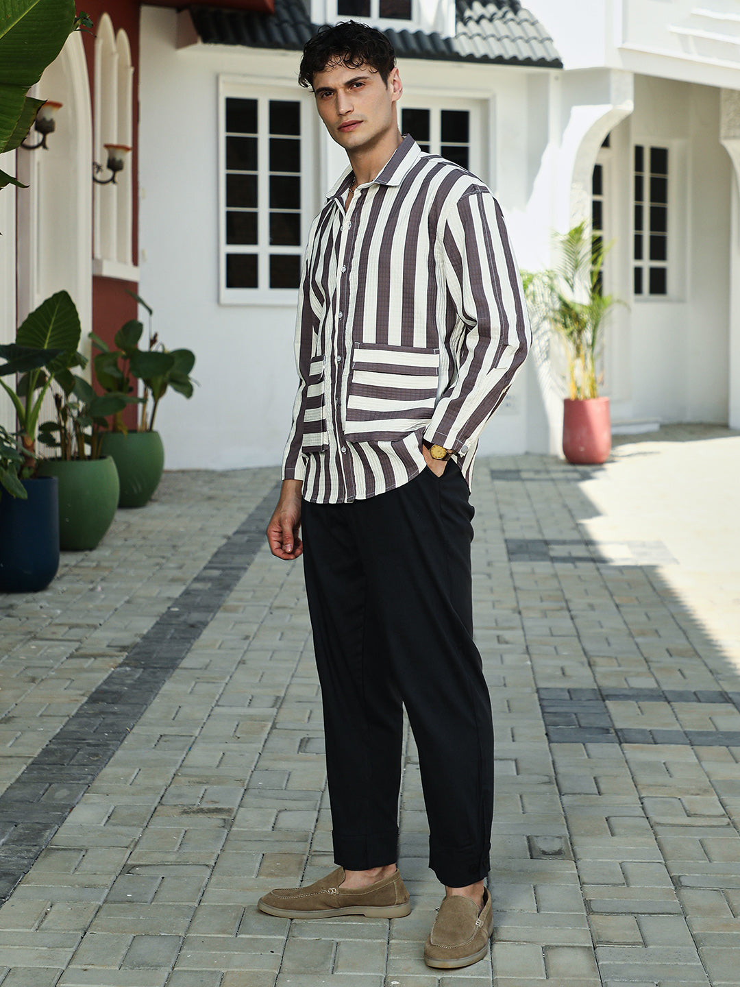 Candy-Striped Utility Oversized Shirt