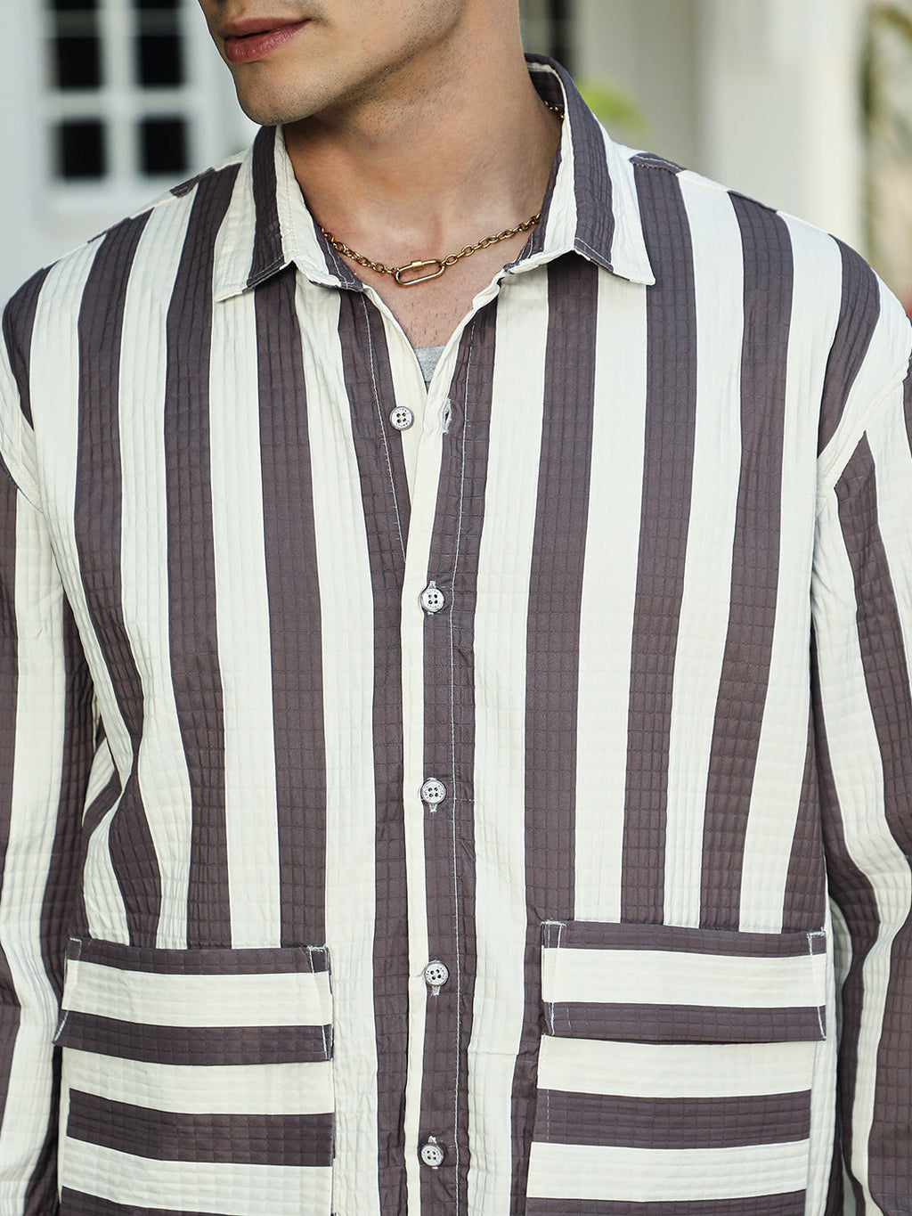 Candy-Striped Utility Oversized Shirt