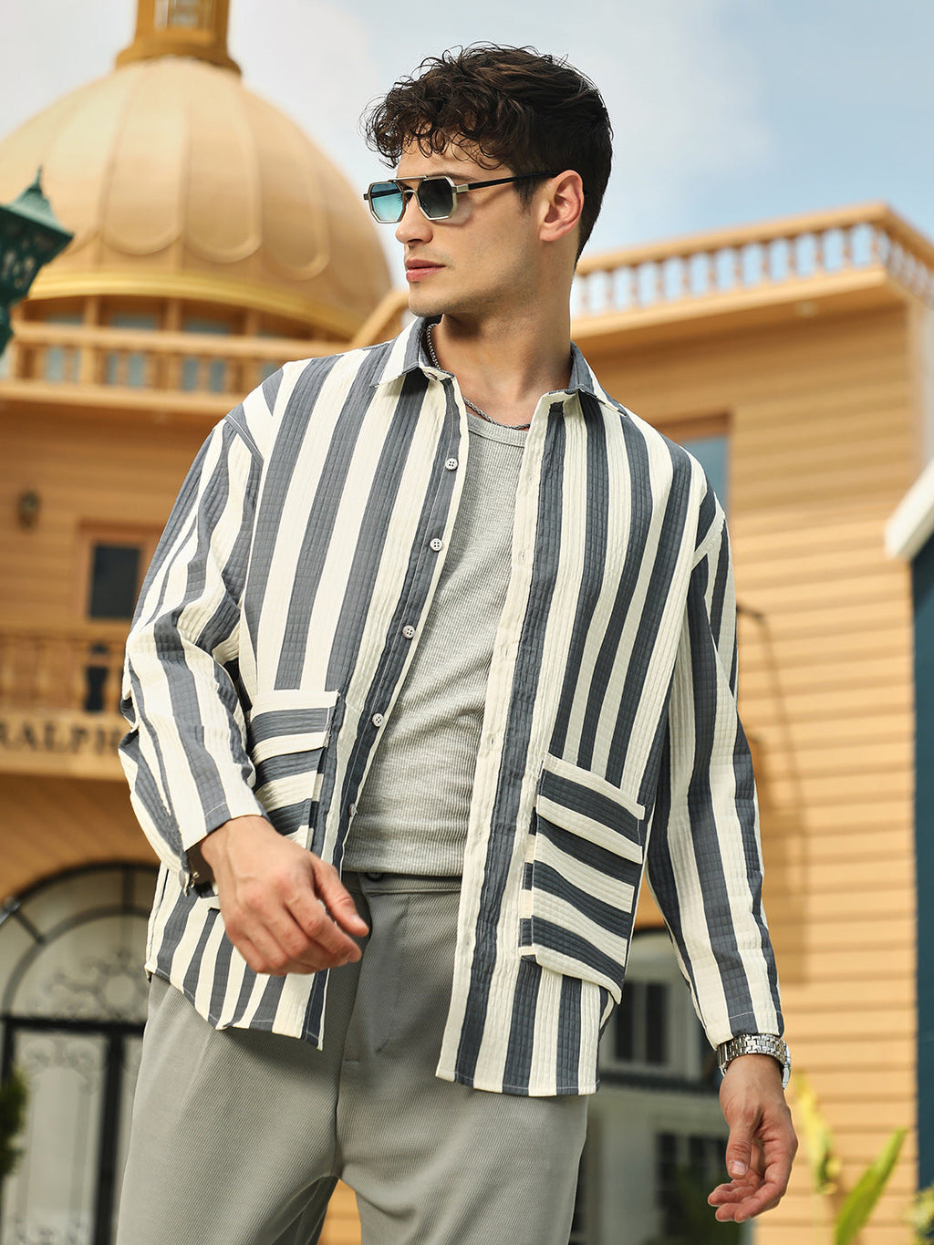 Candy-Striped Utility Oversized Shirt