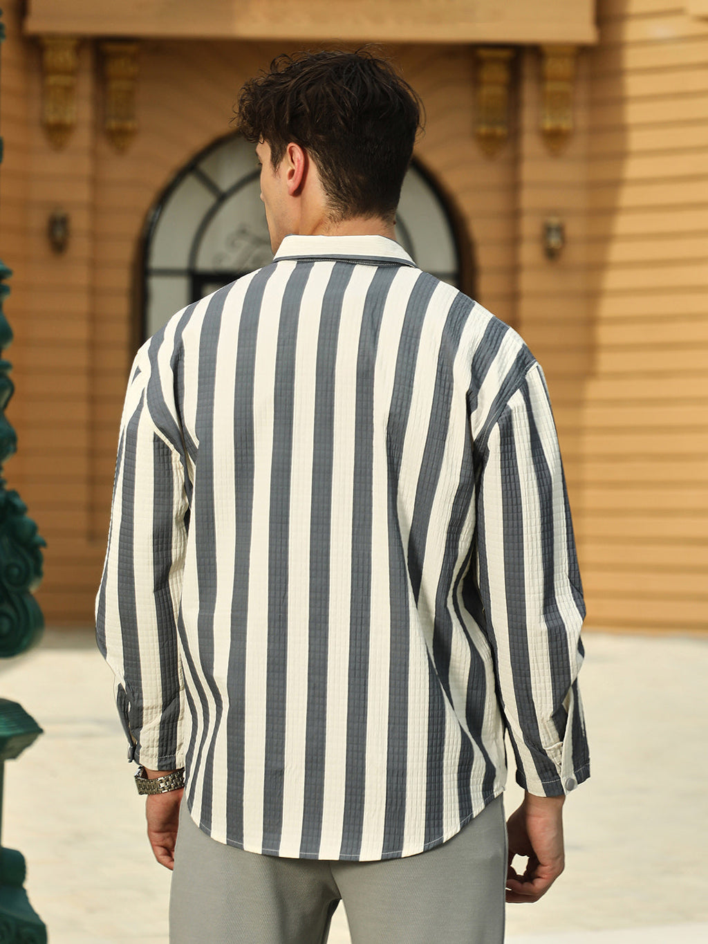 Candy-Striped Utility Oversized Shirt