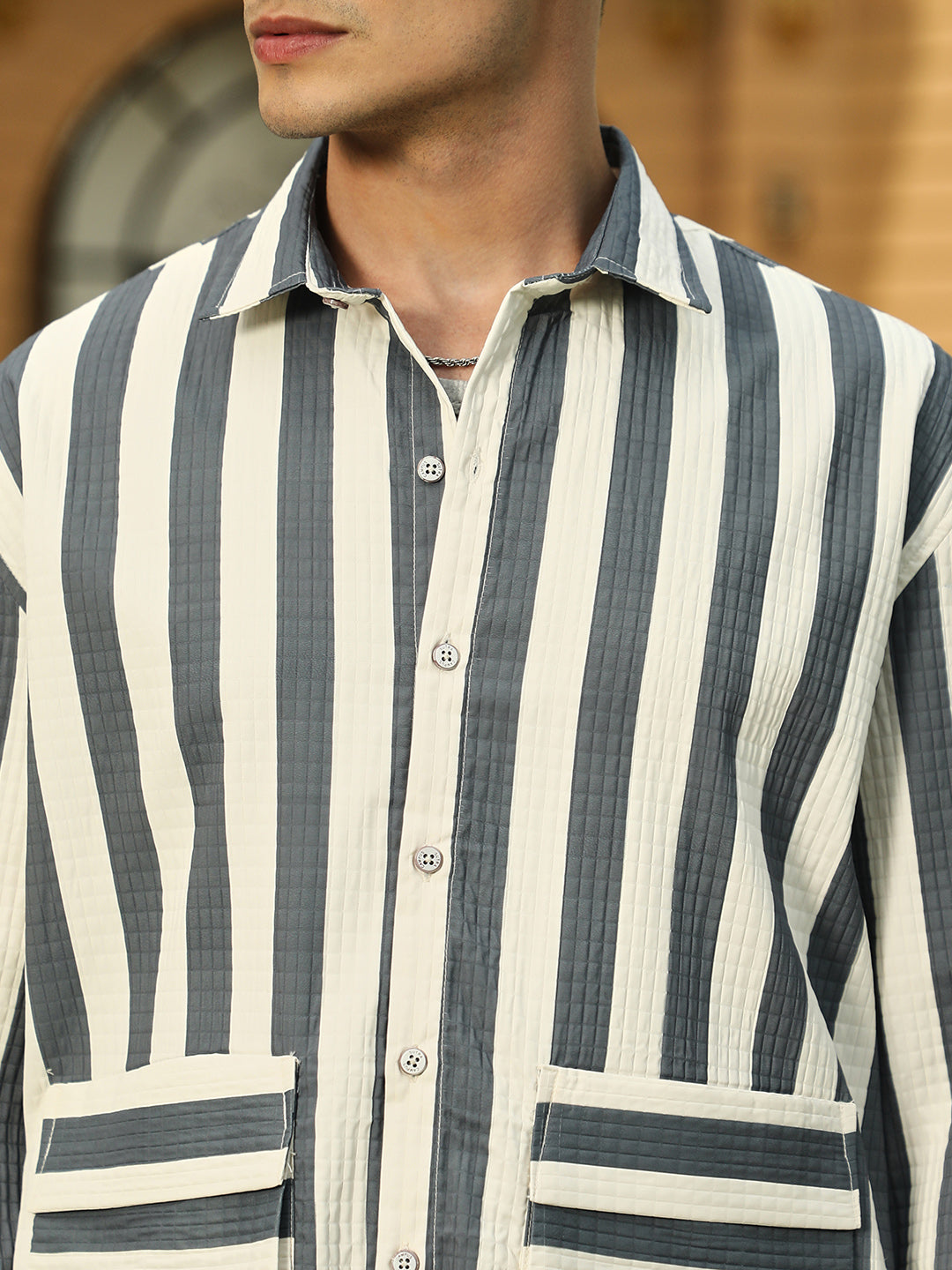 Candy-Striped Utility Oversized Shirt