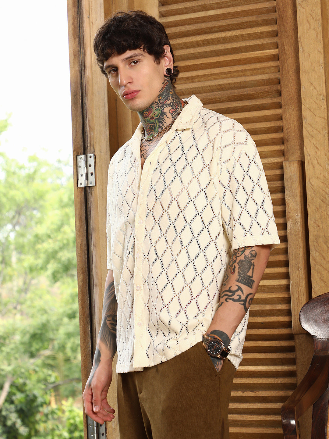 Argyle-Crochet Resort Shirt