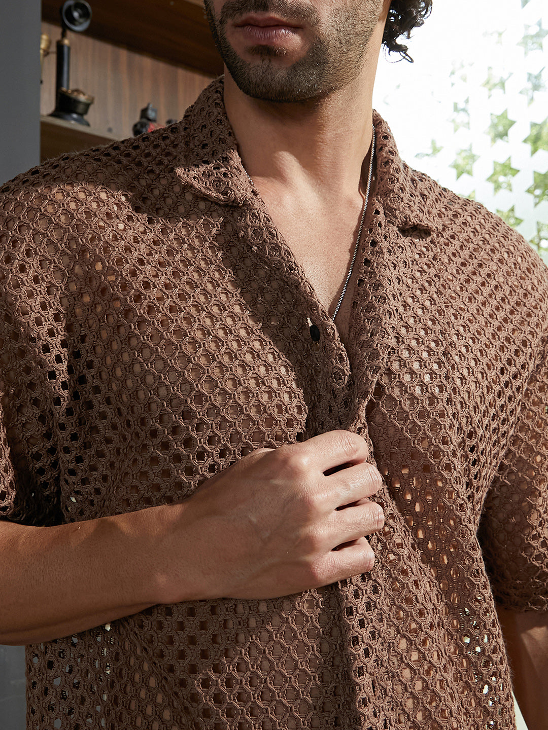 Open-Knit Resort Oversized Shirt