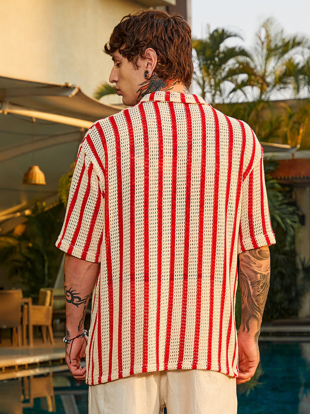 Striped Open-Knit Resort Shirt