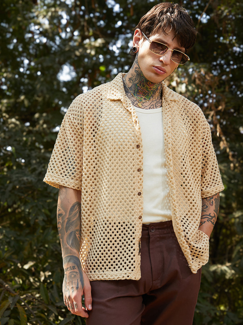 Open-Knit Resort Oversized Shirt