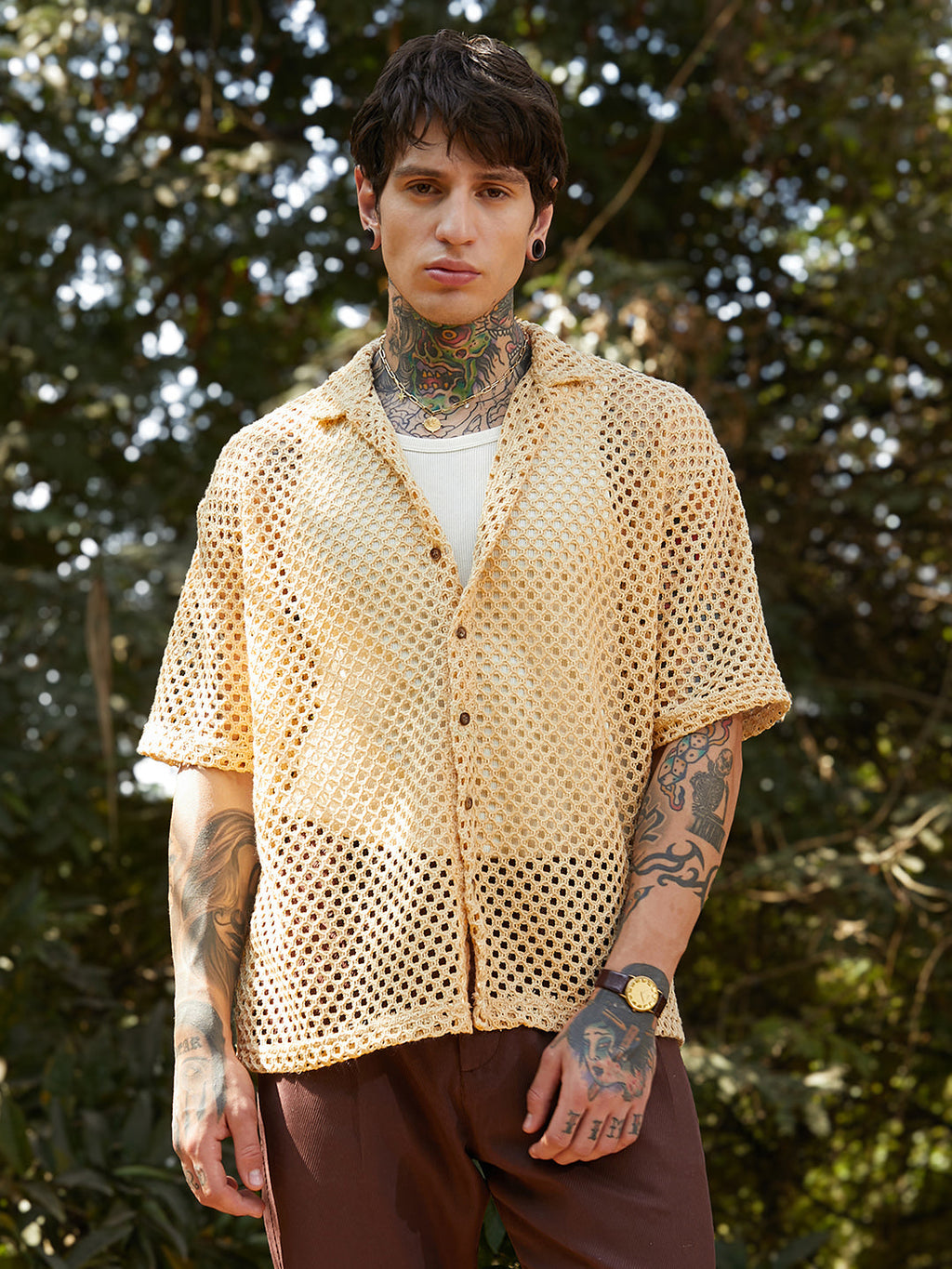 Open-Knit Resort Oversized Shirt