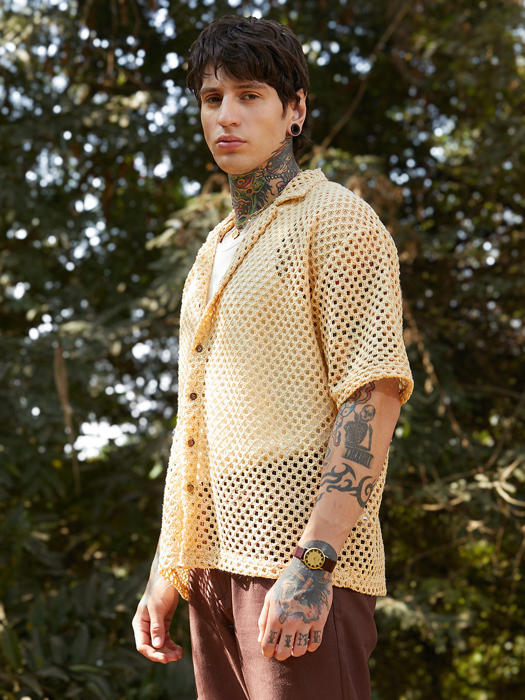 Open-Knit Resort Oversized Shirt