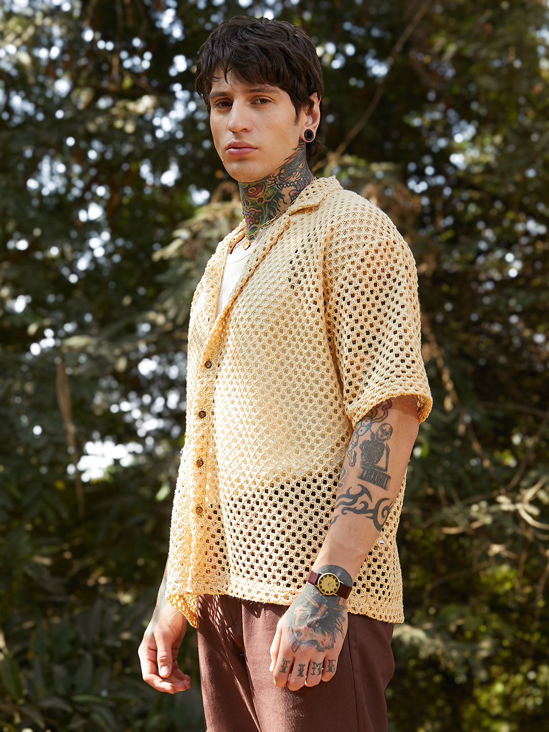 Open-Knit Resort Oversized Shirt