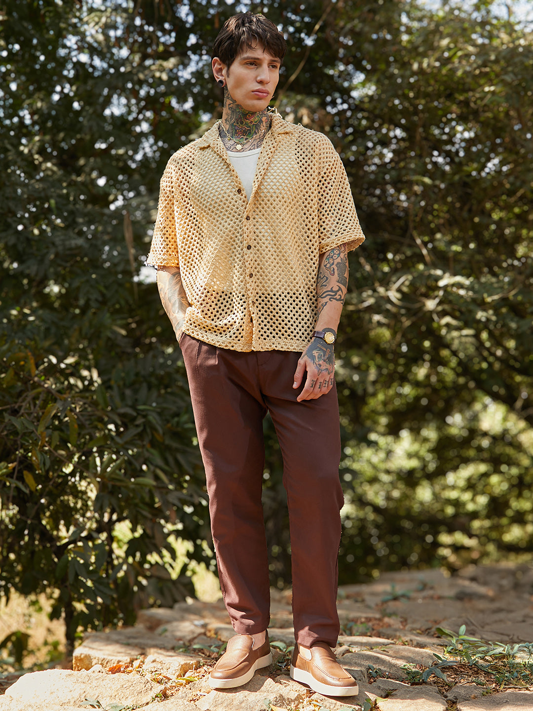 Open-Knit Resort Oversized Shirt