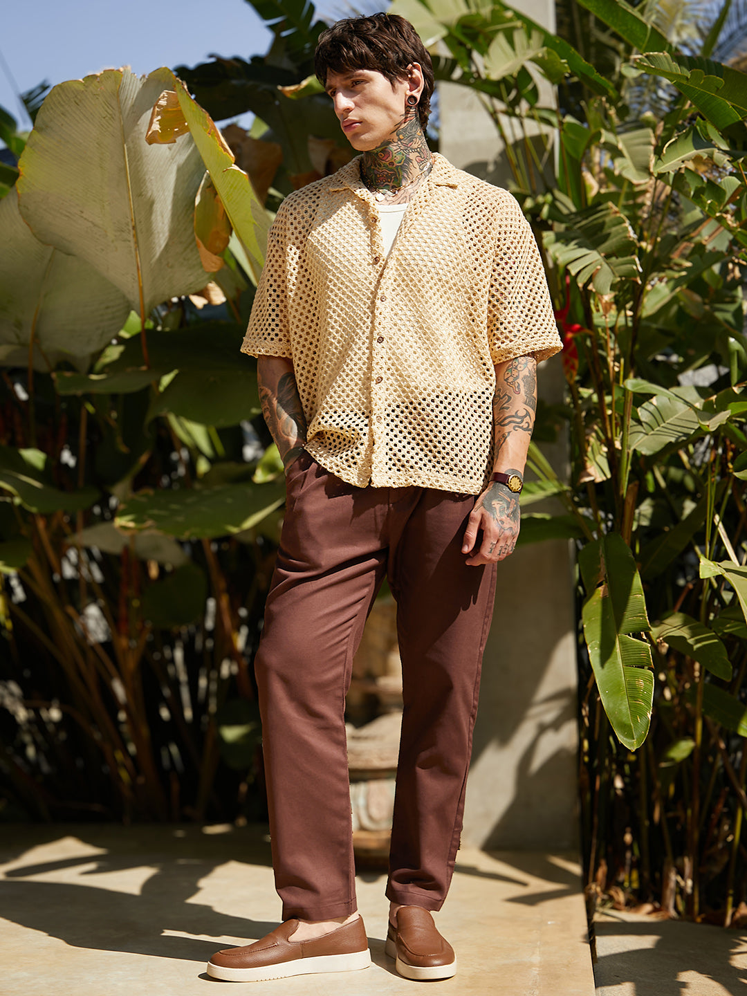 Open-Knit Resort Oversized Shirt