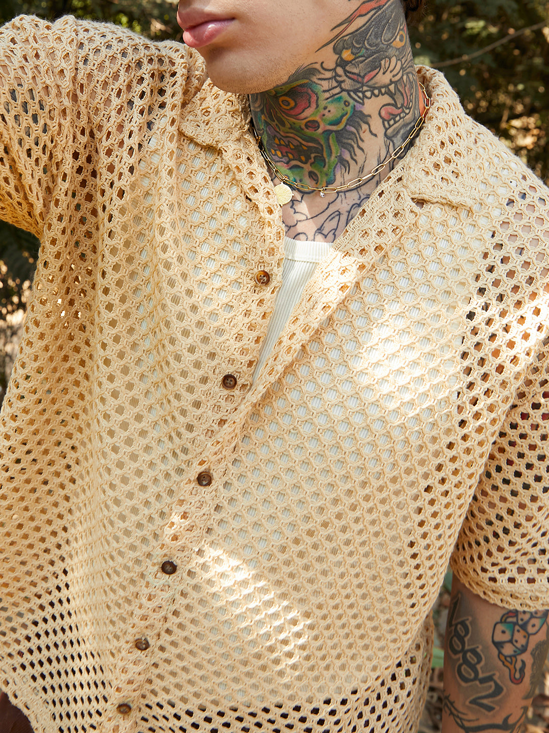 Open-Knit Resort Oversized Shirt